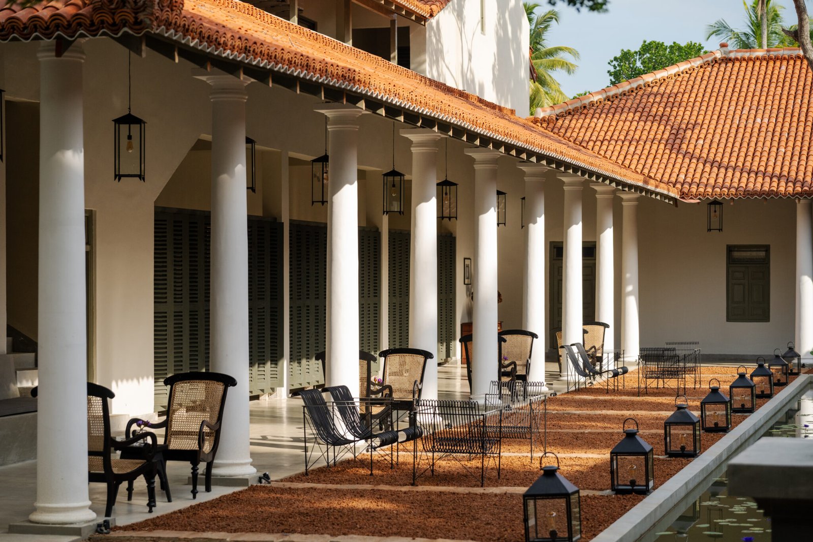 Sunlit courtyard and veranda at Rekawa Wellness Resort.