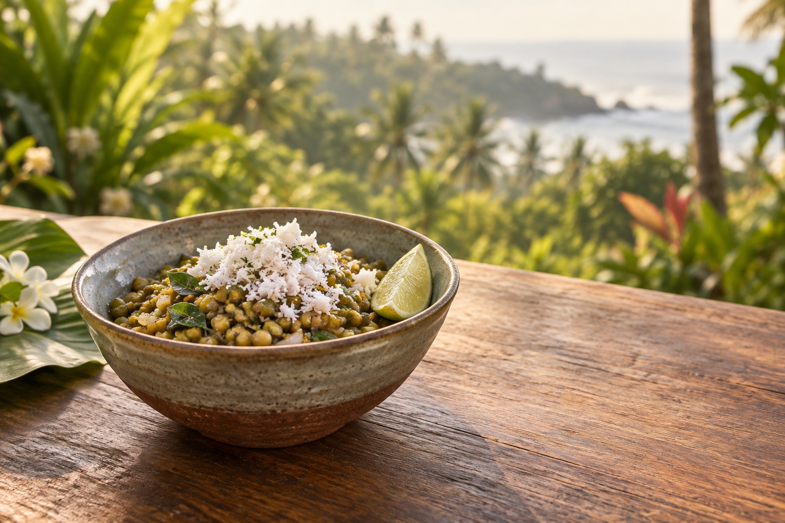 Green gram, coconut and lime breakfast idea.