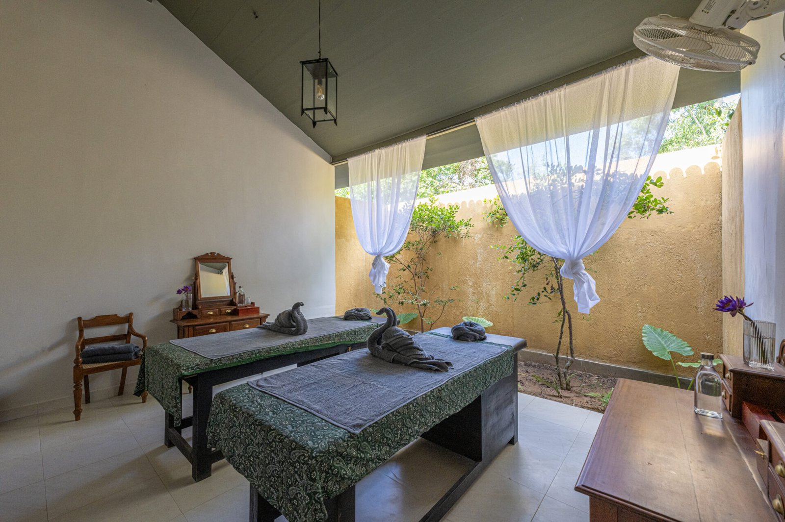 Open-air Ayurvedic treatment room at Rekawa Wellness Resort.